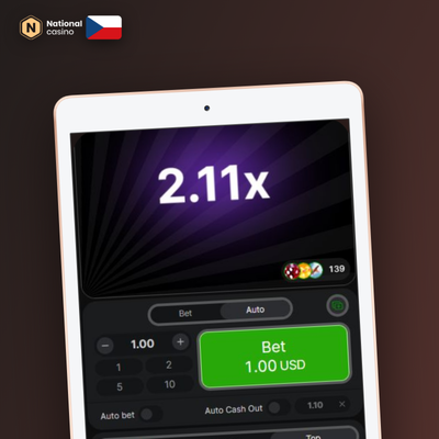 Ikona auto-cashout v National Casino Aviator s předem nastaveným cílovým multiplikátorem