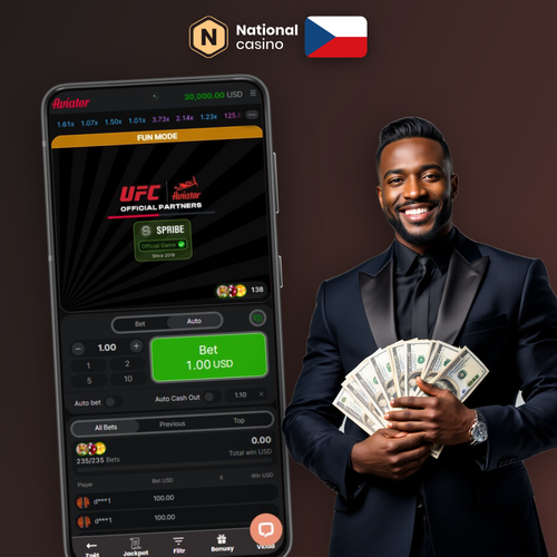 National Casino Aviator – červené letadlo stoupá nad rostoucím multiplikátorem crash hry