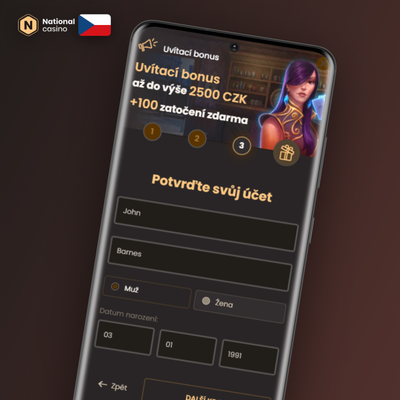 Získejte uvítací bonus 100 % až 2 500 CZK a 100 free spinů v National Casino