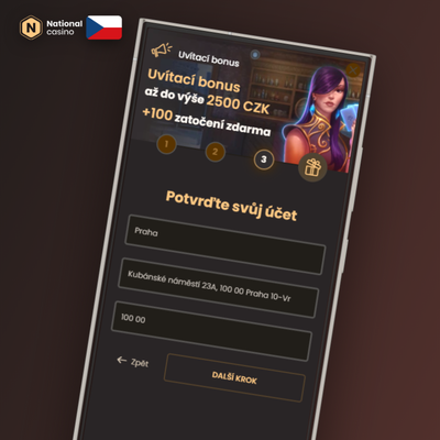 Vyplnění registračního formuláře v National Casino CZ – zadejte e-mail a potvrďte věk