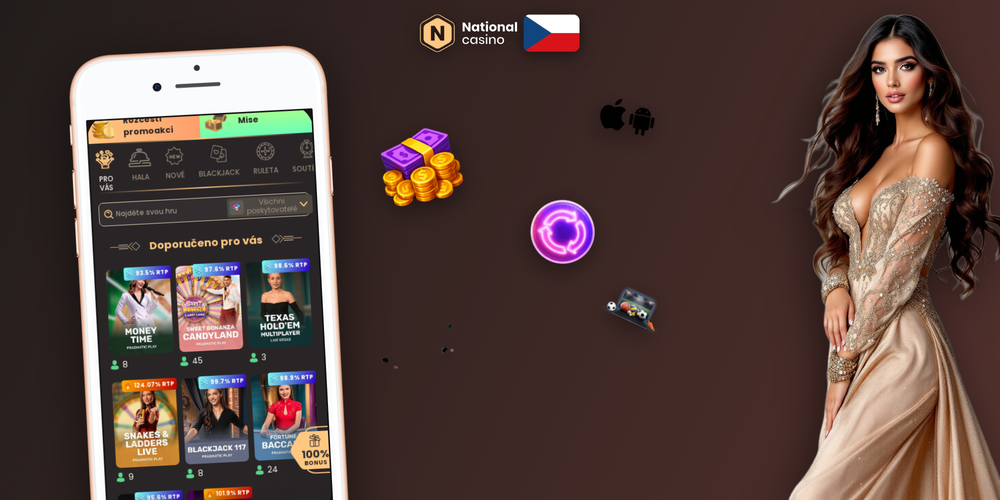 Operátor zákaznické podpory National Casino s headsetem a živým chatem v mobilní aplikaci